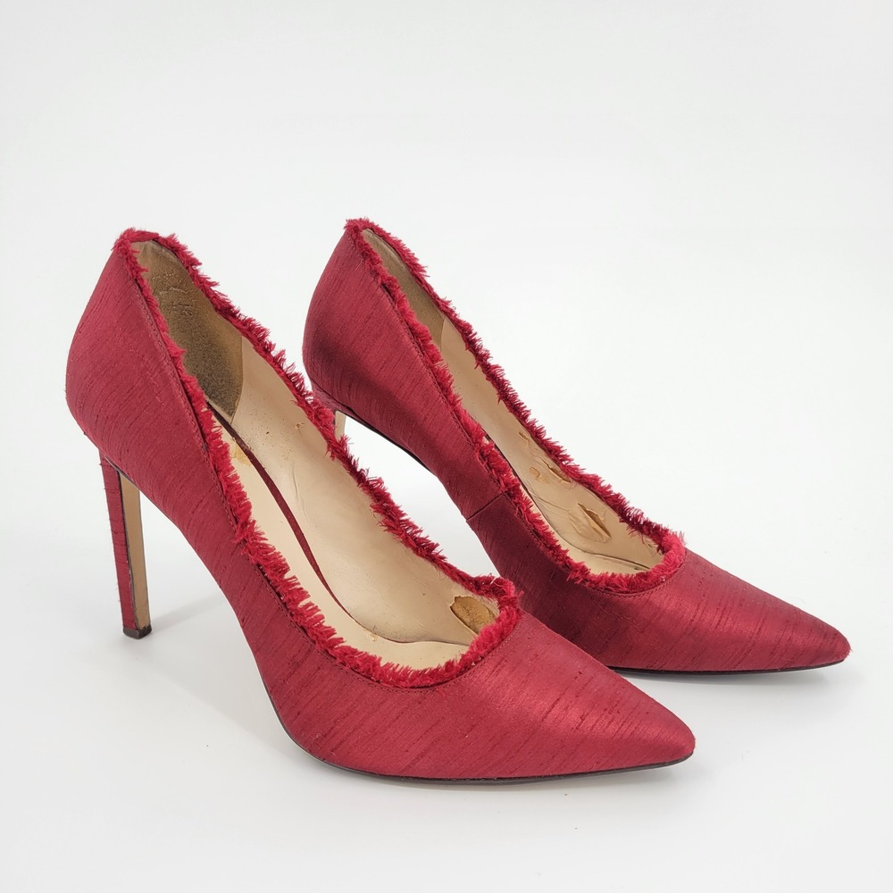 Nine West Thayer Stiletto Heels Women 11M Red Frayed Raw Edge Pointed Toe Pumps